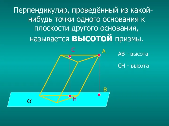 Перпендикуляр, проведённый из какой-нибудь точки одного основания к плоскости другого