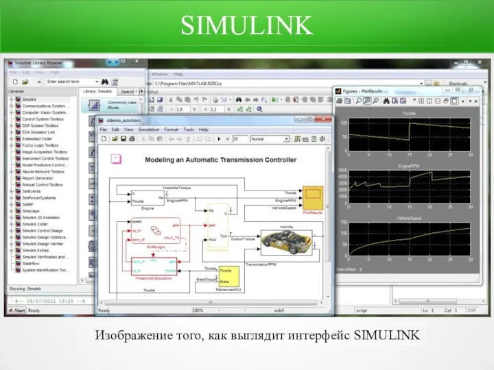 SIMULINK Изображение того, как выглядит интерфейс SIMULINK