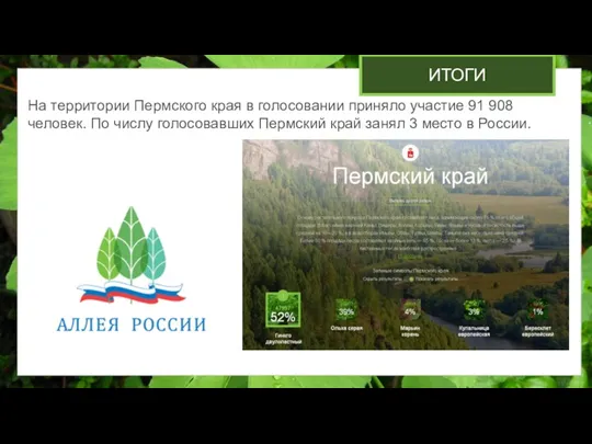 среды «Природа» ИТОГИ На территории Пермского края в голосовании приняло участие 91 908