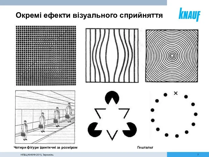 Окремі ефекти візуального сприйняття НПБЦ КНАУФ 2015, Тернопіль Чотири фігури ідентичні за розміром Гештальт