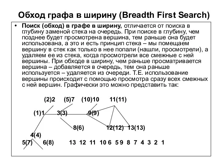 Обход графа в ширину (Breadth First Search) Поиск (обход) в графе в ширину,