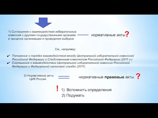 2) Нормативные акты ЦИК России 1) Соглашения о взаимодействии избирательных