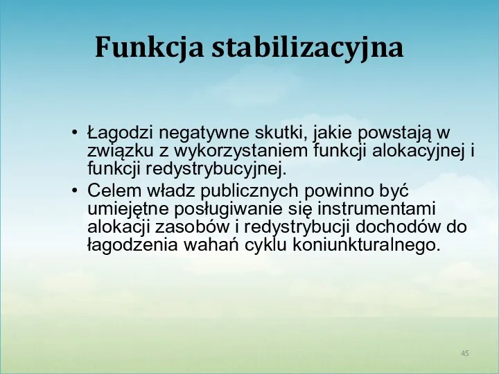 Funkcja stabilizacyjna Łagodzi negatywne skutki, jakie powstają w związku z