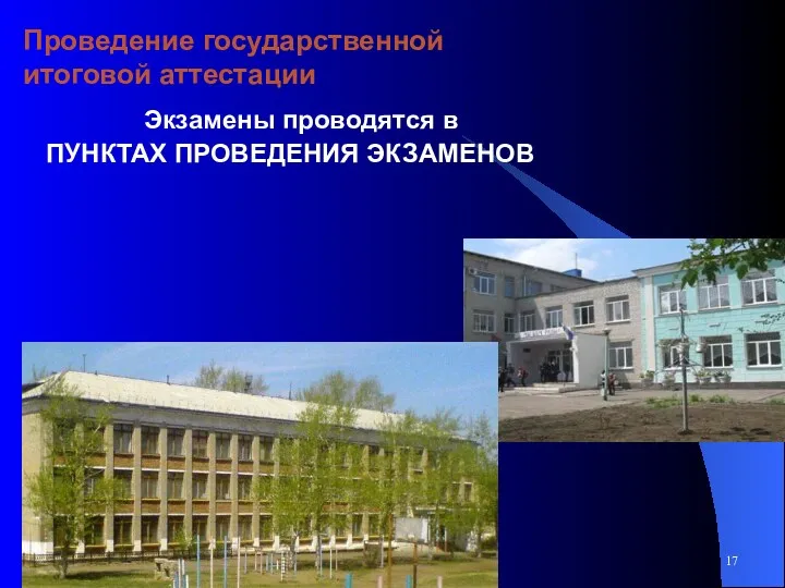 Проведение государственной итоговой аттестации Экзамены проводятся в ПУНКТАХ ПРОВЕДЕНИЯ ЭКЗАМЕНОВ