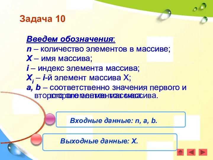 Задача 10 Введем обозначения: n – количество элементов в массиве;