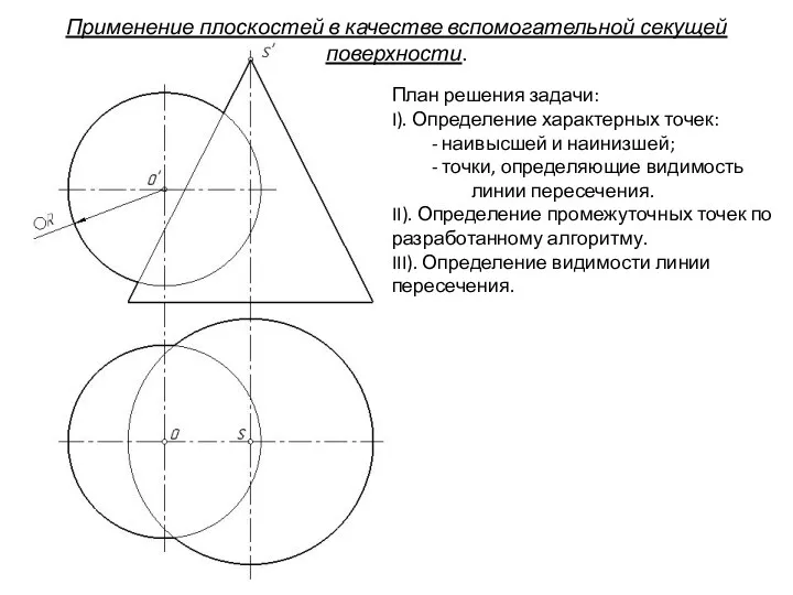 Применение плоскостей в качестве вспомогательной секущей поверхности. План решения задачи: