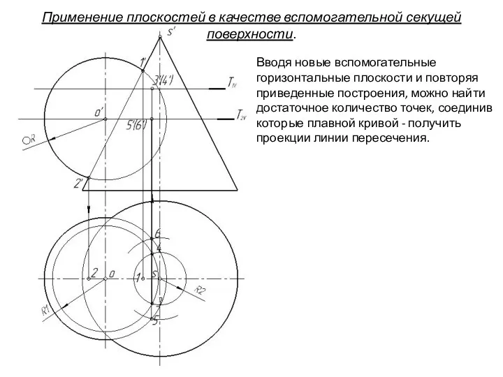 Вводя новые вспомогательные горизонтальные плоскости и повторяя приведенные построения, можно