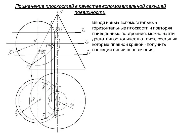 Применение плоскостей в качестве вспомогательной секущей поверхности. Вводя новые вспомогательные