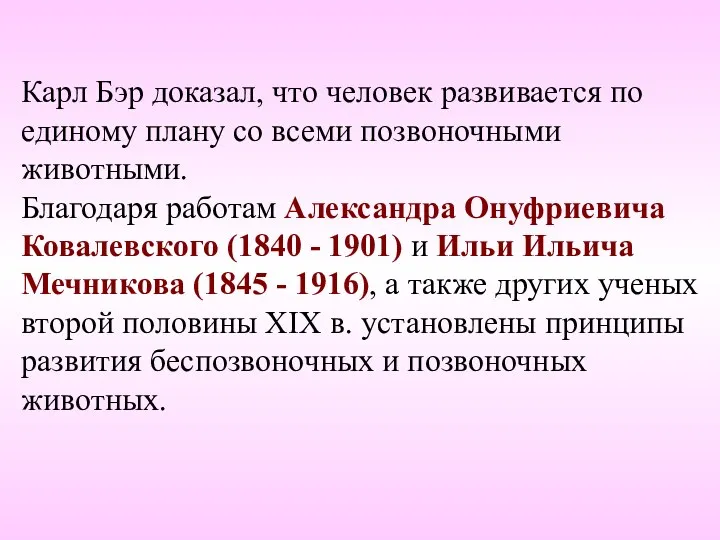 Карл Бэр доказал, что человек развивается по единому плану со