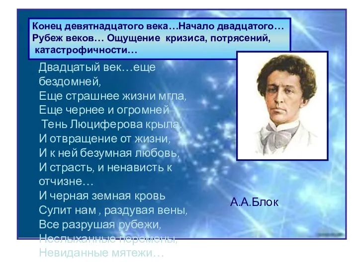 Конец девятнадцатого века…Начало двадцатого… Рубеж веков… Ощущение кризиса, потрясений, катастрофичности…