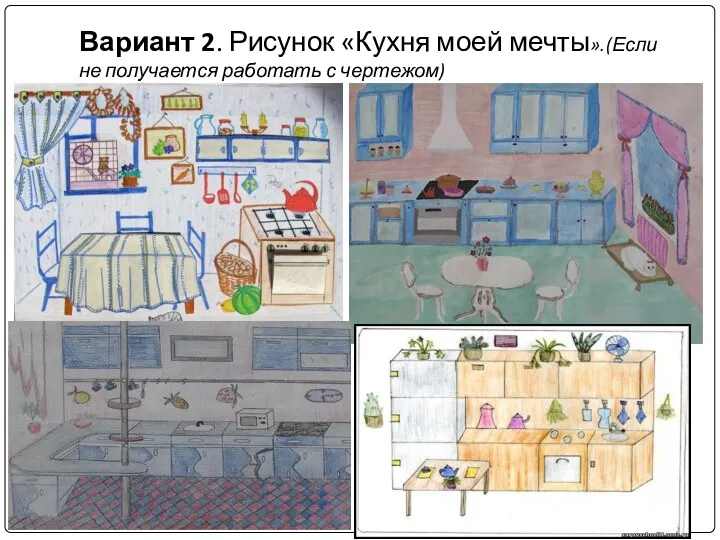 Вариант 2. Рисунок «Кухня моей мечты».(Если не получается работать с чертежом)