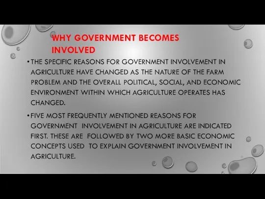 WHY GOVERNMENT BECOMES INVOLVED 28 THE SPECIFIC REASONS FOR GOVERNMENT