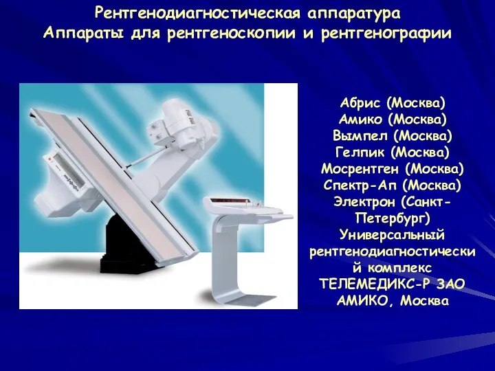 Рентгенодиагностическая аппаратура Аппараты для рентгеноскопии и рентгенографии Абрис (Москва) Амико