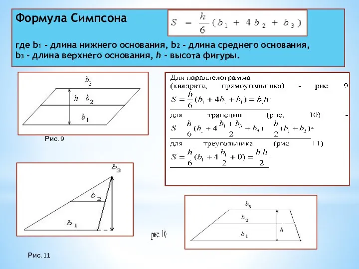 Формула Симпсона где b1 - длина нижнего основания, b2 -