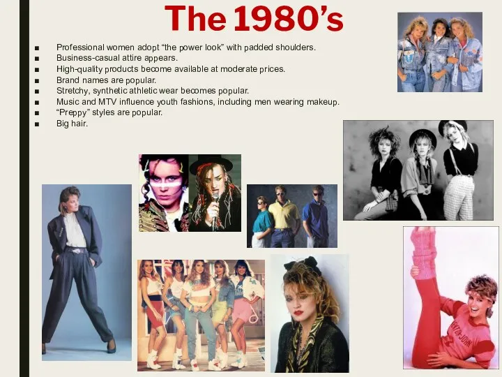 The 1980’s Professional women adopt “the power look” with padded