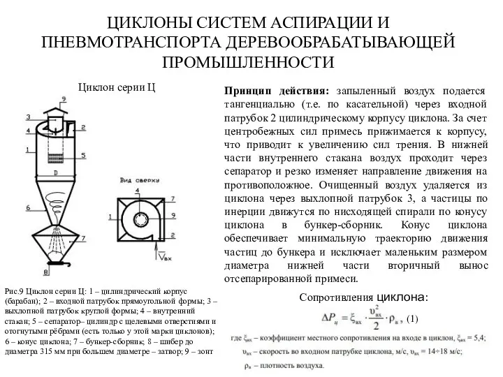 ЦИКЛОНЫ СИСТЕМ АСПИРАЦИИ И ПНЕВМОТРАНСПОРТА ДЕРЕВООБРАБАТЫВАЮЩЕЙ ПРОМЫШЛЕННОСТИ Циклон серии Ц Рис.9 Циклон серии