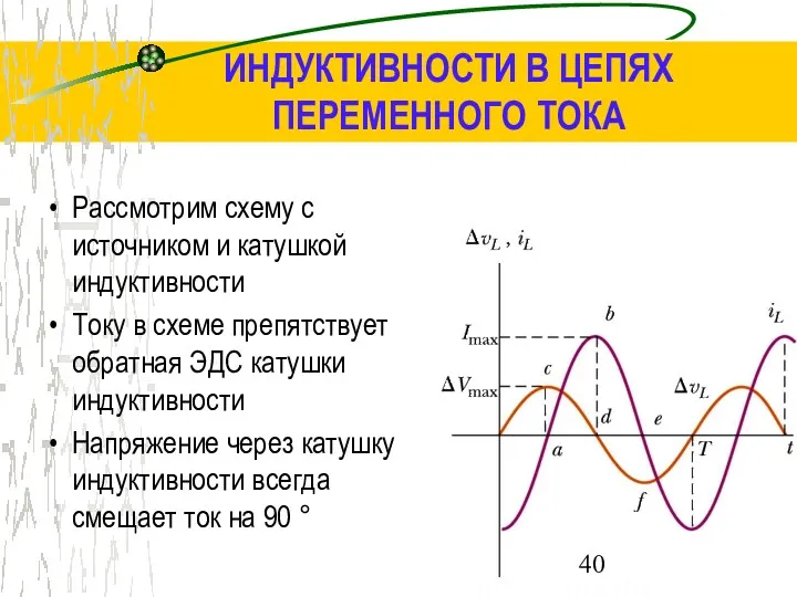 ИНДУКТИВНОСТИ В ЦЕПЯХ ПЕРЕМЕННОГО ТОКА Рассмотрим схему с источником и