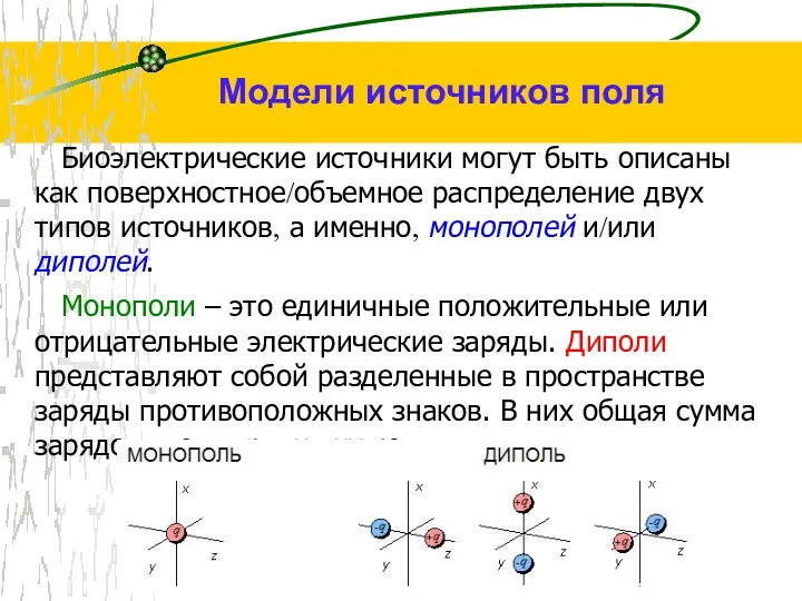 Биоэлектрические источники могут быть описаны как поверхностное/объемное распределение двух типов