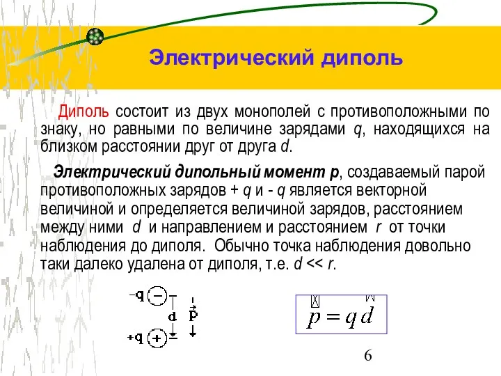 Диполь состоит из двух монополей с противоположными по знаку, но