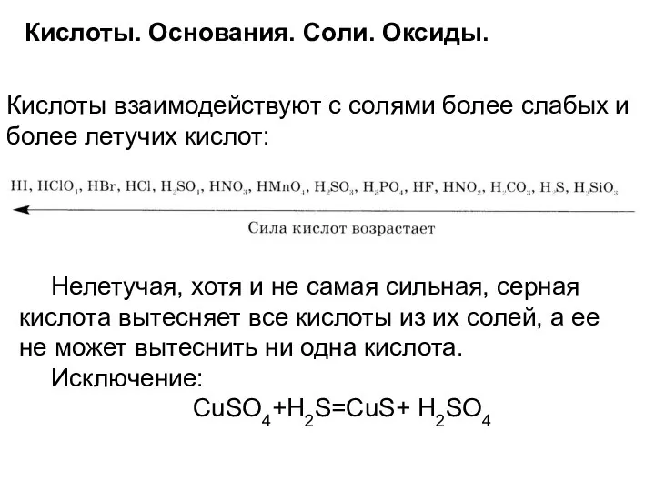 Кислоты. Основания. Соли. Оксиды. Кислоты взаимодействуют с солями более слабых