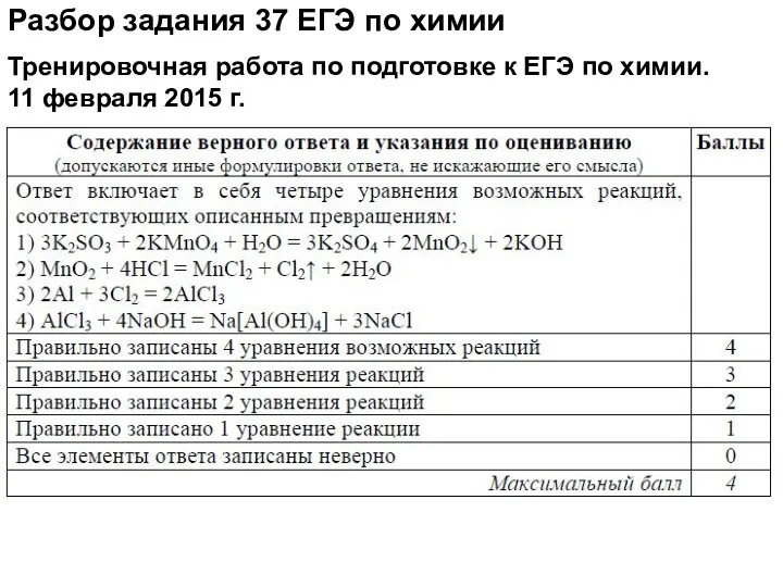 Разбор задания 37 ЕГЭ по химии Тренировочная работа по подготовке