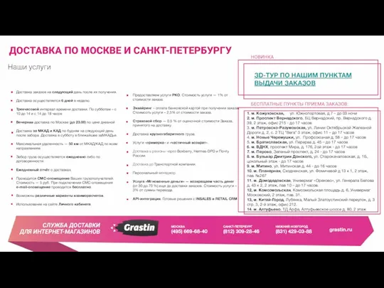 Доставка заказов на следующий день после их получения. Доставка осуществляется