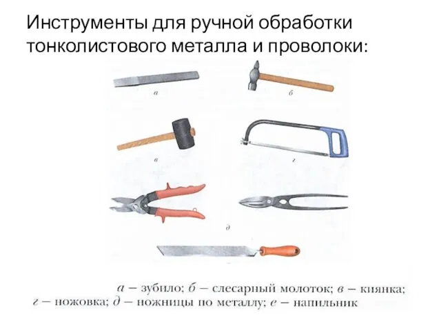 Инструменты для ручной обработки тонколистового металла и проволоки: