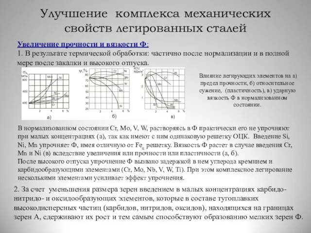 Улучшение комплекса механических свойств легированных сталей Увеличение прочности и вязкости