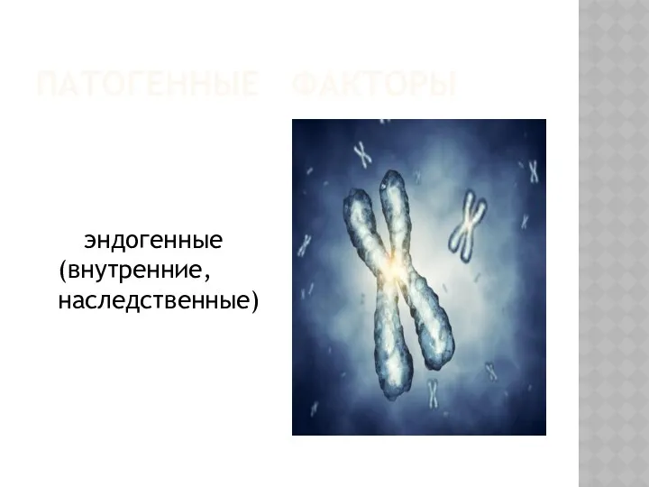 ПАТОГЕННЫЕ ФАКТОРЫ эндогенные (внутренние, наследственные)