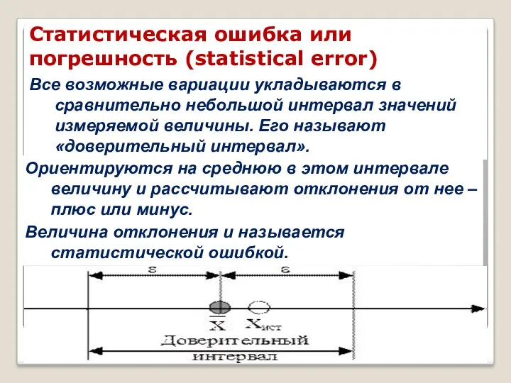 Статистическая ошибка или погрешность (statistical error) Все возможные вариации укладываются