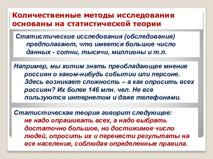 Количественные методы исследования основаны на статистической теории Статистические исследования (обследования)