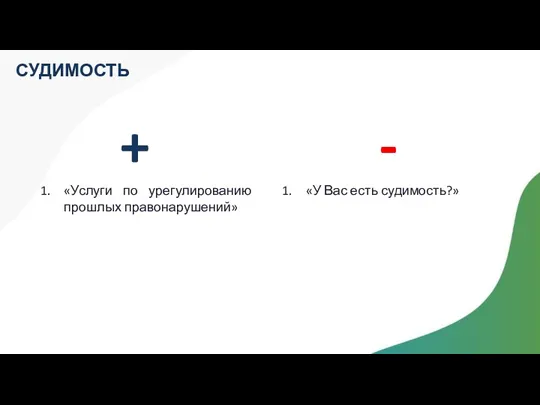 СУДИМОСТЬ + - «Услуги по урегулированию прошлых правонарушений» «У Вас есть судимость?»