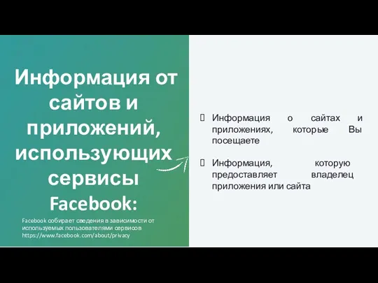 Информация от сайтов и приложений, использующих сервисы Facebook: Информация о