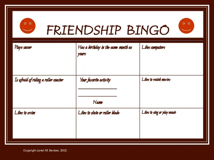 FRIENDSHIP BINGO