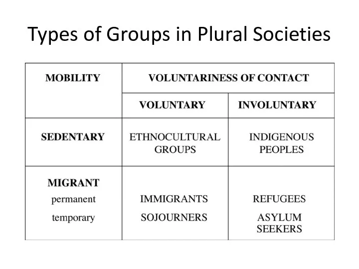 Types of Groups in Plural Societies