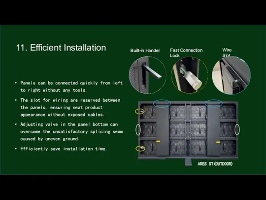 11. Efficient Installation Fast Connection Lock Wire Slot Panels can be connected quickly