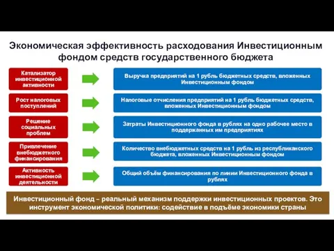 Экономическая эффективность расходования Инвестиционным фондом средств государственного бюджета Инвестиционный фонд