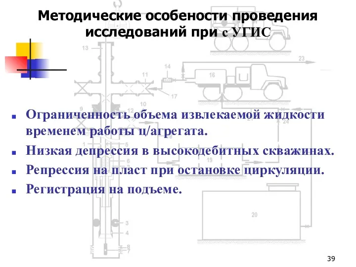 Методические особености проведения исследований при с УГИС Ограниченность объема извлекаемой жидкости временем работы