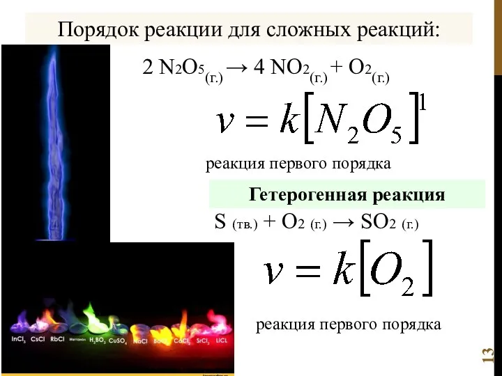 Порядок реакции для сложных реакций: 2 N2O5(г.) → 4 NO2(г.)