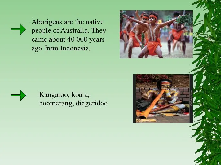 Aborigens are the native people of Australia. They came about