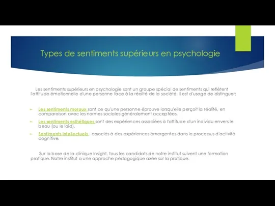 Types de sentiments supérieurs en psychologie Les sentiments supérieurs en