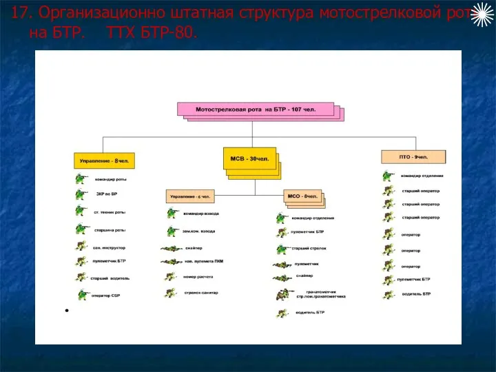 17. Организационно штатная структура мотострелковой роты на БТР. ТТХ БТР-80.