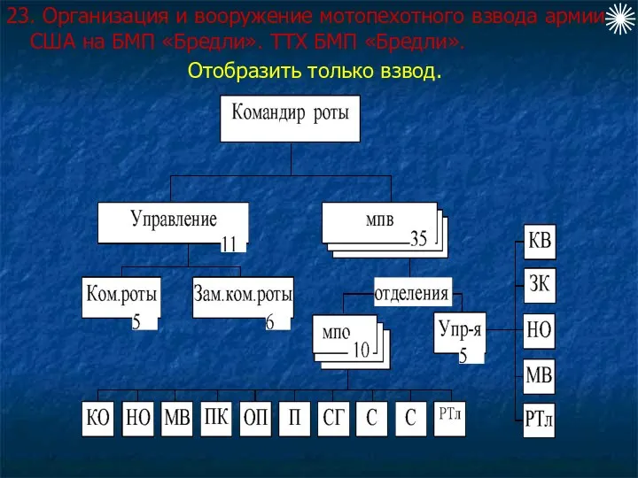 23. Организация и вооружение мотопехотного взвода армии США на БМП