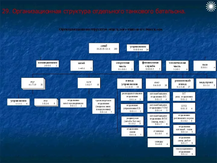 29. Организационная структура отдельного танкового батальона.