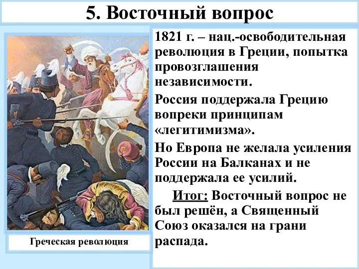 1821 г. – нац.-освободительная революция в Греции, попытка провозглашения независимости.