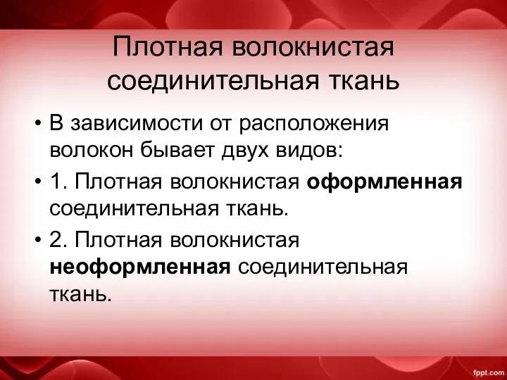 Плотная волокнистая соединительная ткань В зависимости от расположения волокон бывает