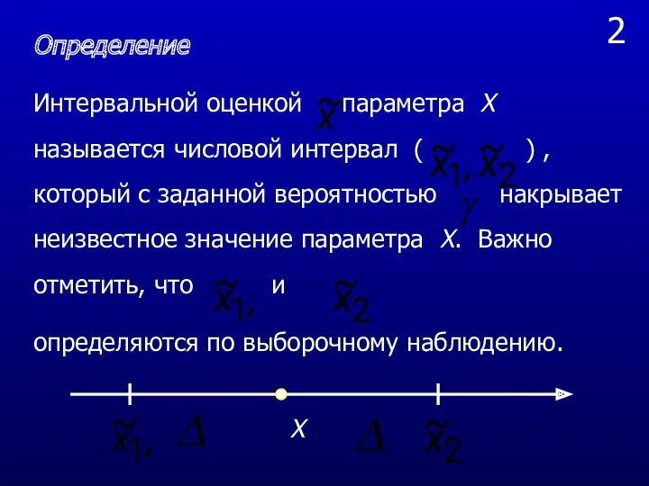 2 Определение Интервальной оценкой параметра Х называется числовой интервал (