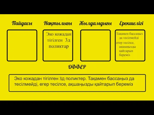 Пайдасы Нақтылығы Жылдамдығы Ерекшелігі ОФФЕР Эко кожадан тігілген 3д поликтар