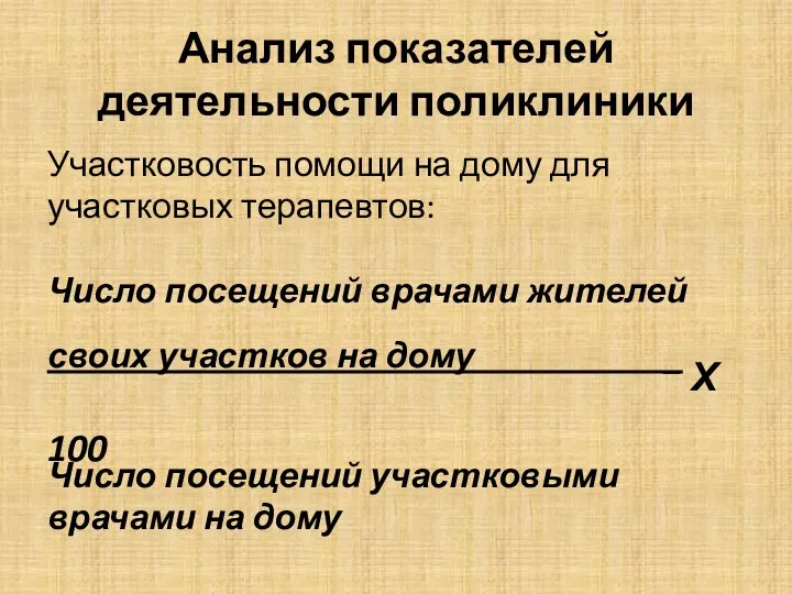 Анализ показателей деятельности поликлиники Участковость помощи на дому для участковых