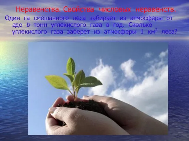 Неравенства. Свойства числовых неравенств. Один га смешанного леса забирает из